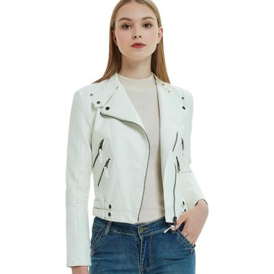 China New Women PU Turn Down Collar Leather Jacket Motorcycle Breathable Biker Coat For Woman Clothes Girls for sale