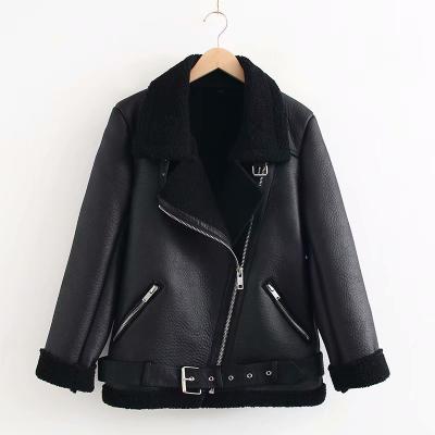 China 2021 Breathable New Wholesale Loose Lapel Fur Leather Coat Padded Fleece Jacket Women Biker Jacket for sale