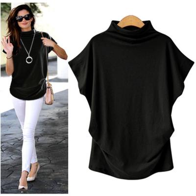 China Custom Cotton Polyester Wholesale Solid Color Turtle Neck Bat Breathable Free Shipping Loose Women Half Crop T-Shirt for sale