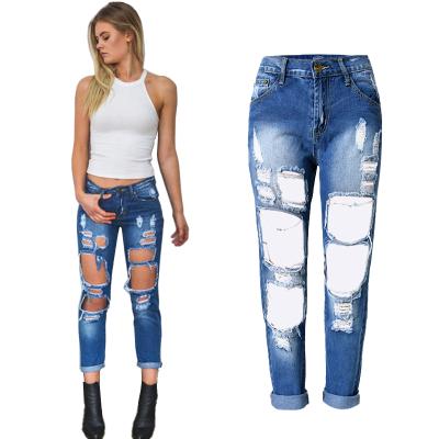 China Selling Fashion Ninth Waist Pants Breathable Hot High Thin Hole Denim Straight Leg Jeans Women for sale