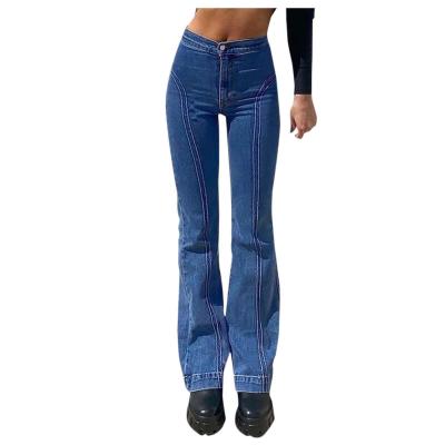 China 2021 Wholesale Elastic Stitching Breathable High Waist Slim Skinny Straight Jeans Women for sale