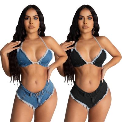 China Wholesale Breathable Autumn Jacket Sets Clothing 2 Piece Jean Bikini Sets For Ladies Women Jeans Two Piece Sets for sale