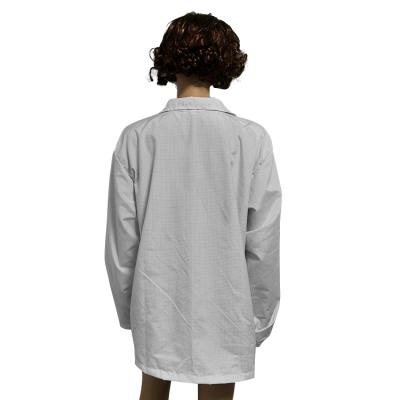 China 4mm Grid Quality Wonderful Washable Soft Comfortable White Color Polyester Anti-Static ESD Jacket For Factory Use for sale