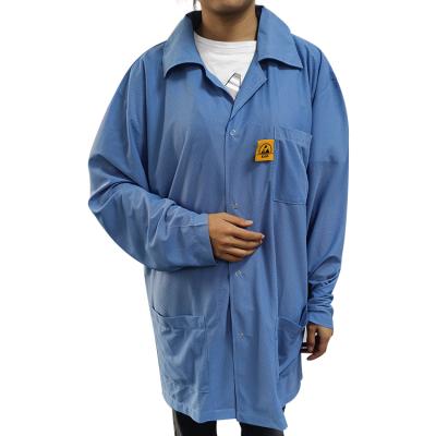 China Good Selling Kind Anti-Static Cleanroom Polyester Dust-proof Unisex ESD Lab Anti-Static Coat For Factory Use for sale