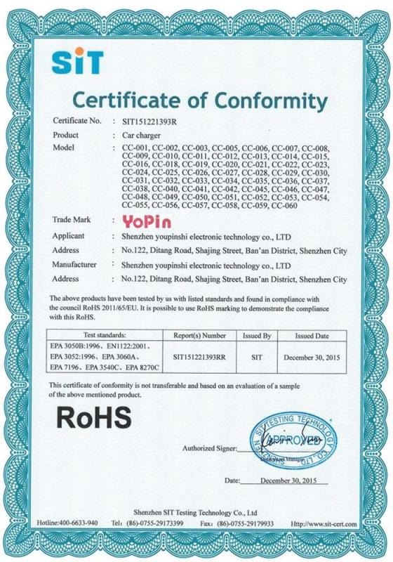 RoHS - Shenzhen Youpinshi Electronic Technology Co., Ltd.