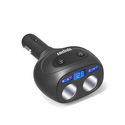 China Multipurpose led voltmeter usb car charger with twin plug supplement, dual usb car charger with 12v plug for sale