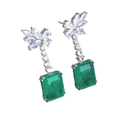 China Romantic Jewelry 925 Sterling Silver Wedding Gemstone Aretes De Plata 925 Emerald Dangle Fashion Earrings For Women for sale