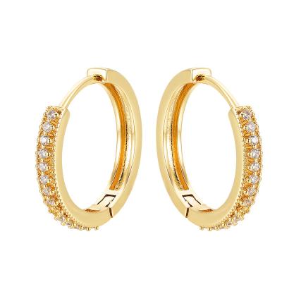 China Fashion Jewelry Romantic Earrings 18K Gold Plating Brass Round Zircon Crystal Gemstone Hoop Earrings Delicate 925 For Women for sale