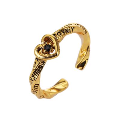 China Fine Jewelry CLASSIC 18k Gold Plated Half Heart Open Oxidation Antique Rings 925 Sterling Steel Twist Rope Design For Men And Women for sale