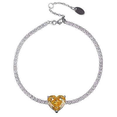 China CLASSIC Zircon Heart Tennis Bracelet Hot Sale Tasty Micro Pave AAA Iced Out Diamond Heart Shape High Carbon Yellow Bracelets for sale