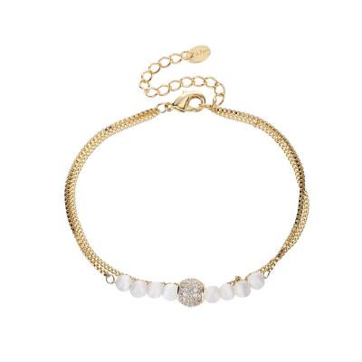 China Wholesale Custom Inlaid Adjustable Copper Charm Layered Bracelet CLASSIC Zircon Bead Box Chain Bracelet 18k Gold Plated Bead For Women for sale