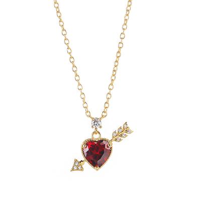 China CLASSIC Valentine Jewelry Arrow Heart CZ Necklace 18K Gold Plated Custom 925 Garnet Color Zircon Pendant Necklace Silver For Women for sale