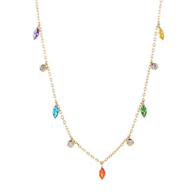 China Europe and America Summer Jewelry 925 Sterling Silver 18K Gold Plated Zircon Necklace Rainbow Colorful CZ Necklace for Women for sale