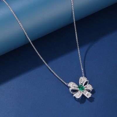 China Silver Square Emerald Pendant Necklace Jewelry Gift Butterfly Shape Women Gemstone 925 Zircon Fashion Jewelry Necklace Europe and America for sale