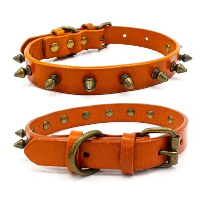 China Dog Running Walking Training Increasing Products Wholesale Classic Pets Anti Bite Spike Pet Collar Leather Dog Collar Pet Lead Bronze for sale