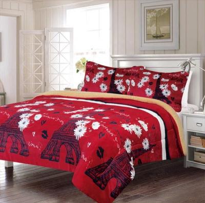 China Sweet SMILE HOME 2021 New Design Paris Printed 3 Piece Borrego Flannel Comforter Set for sale