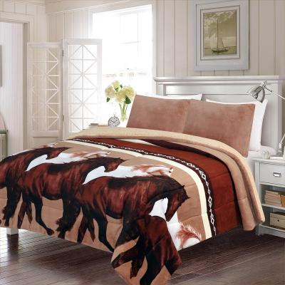 China Soft Horse Print Sherpa Queen Room Animal Covering Set Borrego Cal King Comforter Sets Bed for sale