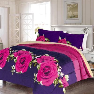 China Rose Custom Flannel Sherpa Fabric Borrego Luxury 3 Piece Wedding Bedding Set Soft High Quality King Size Comforter Set for sale