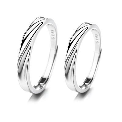 China CLASSIC 925 Sterling Silver Couple Ring Water Waves Wavy Eternal Vows Couple Engagement Ring for sale