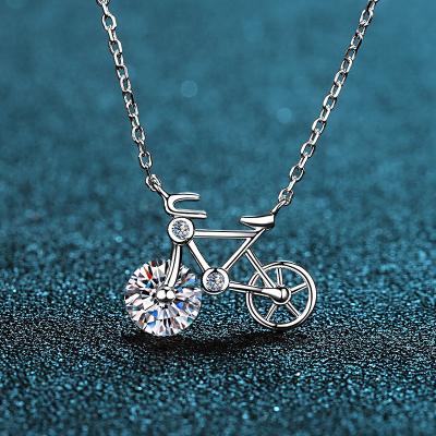 China Fine Jewelry S925 Sterling Silver Mosan Stone Zircon CLASSIC Bicycle Necklace for Girl's Gift for sale