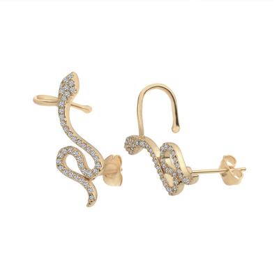 China Fashion Wholesale Vintage Shiny Gold Plated Stainless Steel Crystal Paved Full Zircon Snake Earring Jewelry for sale