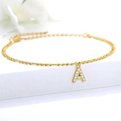 China Fashion Stainless Steel Figaro Chain Diamond Jewelry Letter Cuban Link Initial Anklet Bracelet for sale