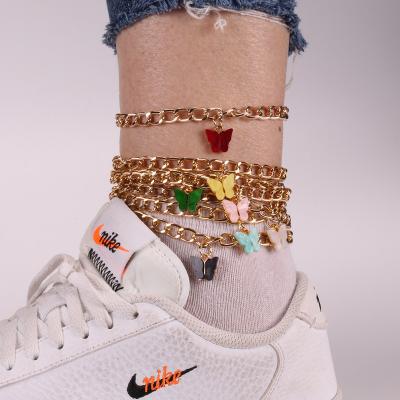 China New Arrival TRENDY Acrylic Butterfly Fashion Cuban Chunky Chain Colored Anklets Women Hip Hop Foot Jewelry for sale