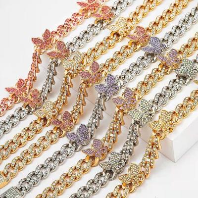 China Best Selling Bling TRENDY Crystal Butterfly Charm Anklet Micro Inlaid Cubic Zircon CZ Cuban Chain Anklet for sale