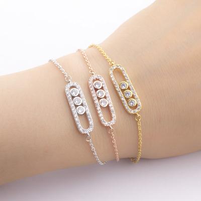 China Fashion Stainless Steel Classic Three Pattern Geometric Flashing Diamond Bracelet Women for sale