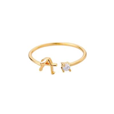 China Fashion Personality Custom Gold Plated Stainless Steel Diamond Zircon Letter A-Z 26 Initial Ring for sale