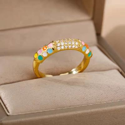 China Wholesale Fashion Bohemian Adjustable Zircon CZ Oil Drip Colored Finger Ring For Women for sale