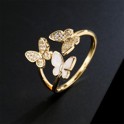 China Hot Sale Fashion Design Zircon Butterfly Ring Adjustable Crystal Butterfly Ring for Women Girls for sale