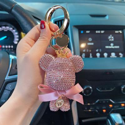 China Crystal Diamond Bear Key Chain Buckle Personality Doll Key Chain Car Women Gift Bag Key Round Pendant Full Big Large for sale