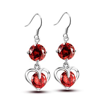 China FASHION Spot Wholesale Fashion Jewelry 925 Women Heart Shaped Red Zircon Earrings High Quality Jewelry Birthday Gift Party Gift for sale