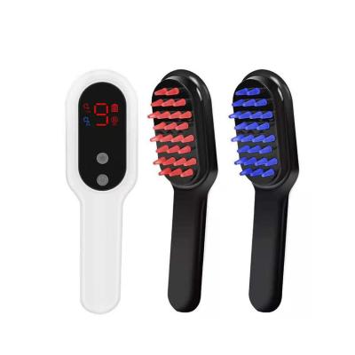 China Red and Blue Rechargeable Vibration Light Electric Scalp Therapy Brush Hair Growth Treatment Hair Loss Massager for sale