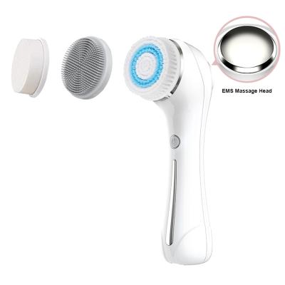 China Amazon Ebay Best Seller 4 Heads Silicone Ultrasonic Facial Massager Cleansing Brush Moisturizer Exfoliating Spinning Brush for sale