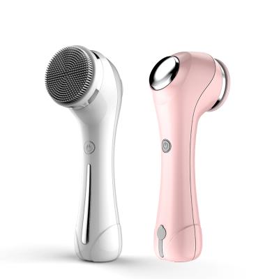 China Acne Treatment 2 In 1 Brush Microcurrent Rechargeable Facial Cleansing Hydraulic Facial Tone Device for sale