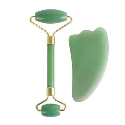 China Customizable Convenient Jade Stone Roller Eye and Facial Massage Roller 100% Natural Green Aventurine Gua Sha Set for sale