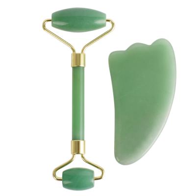 China High Quality Home Scraping Set of Anti Aging Natural Green Jade Roller Eye and Face Massage Jade Stone Roller for sale