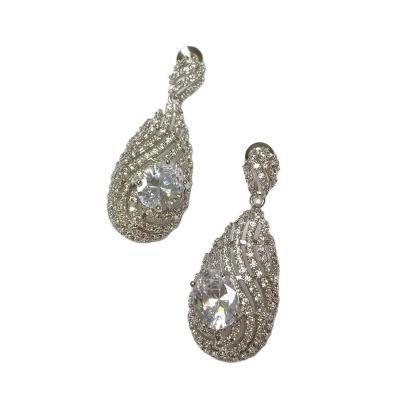 China Elegant Shiny Wedding Luxury Korean Jewelry Sliver Zircon Drop Earrings for sale