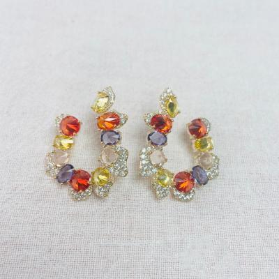 China Environmental Friendly Fashion Multi Color Zircon Inlaid U Shaped Stud Earrings For Earrings Women for sale