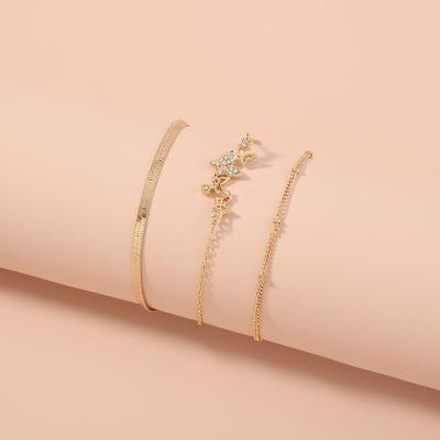 China Trendy Fashion Multilayer Personality Bracelet Micro Diamond Inlaid Butterfly Gold Plated Women's Alloy Chain and Link Bracelets for sale