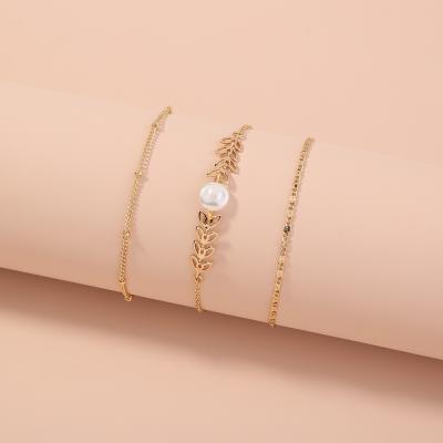 China TRENDY Multi-Layer Multi-Layer Flat Pearl Wheat Fashion Chain Bracelet for sale