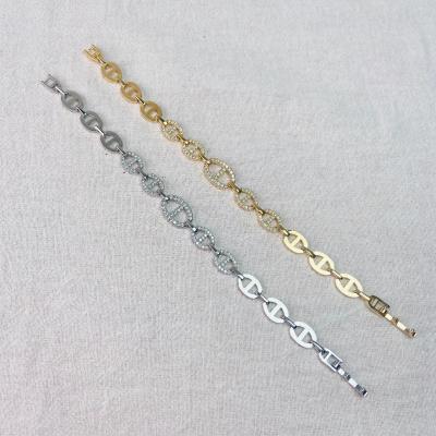 China Fashion Environmental Friendly Luxury Unique Design Supplier Brass Zircon Pig Nose Friendship Bracelet For Women for sale