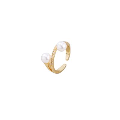 China Other Gold Classy Elegant Opening Full Of Adjustable Diamond Pearl Ring for sale