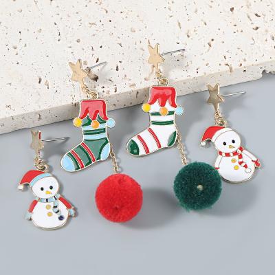 China Jewelry Factory New Arrival Fashion Alloy Snowman Environmental Friendly Christmas Bangs Wool Ball Earrings Women's Party for sale