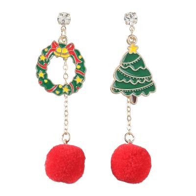 China Jewelry Supplier New Arrival Fashion Alloy Christmas Tree Garland Hair Ball Environmental Friendly Stud Earrings For Women's Party for sale