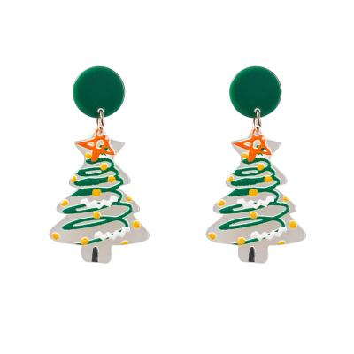 China Wholesale Fashion Alloy Resin Christmas Tree Jewelry Environmental Friendly Supplier Cheap Earrings For Women Party for sale