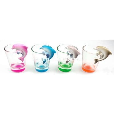 China China clear shot glass with polyresin dolphin for sale