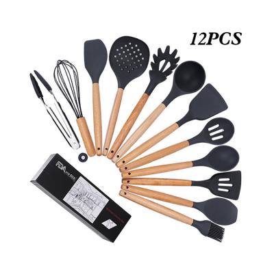 China Viable Amazon Hot Sales 12 Pcs Wooden Kitchen Cookware Utensil Set for sale